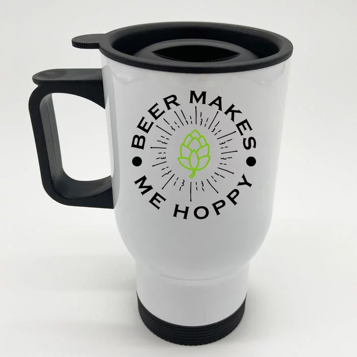 Beer Makes Me Hoppy Front & Back Stainless Steel Travel Mug