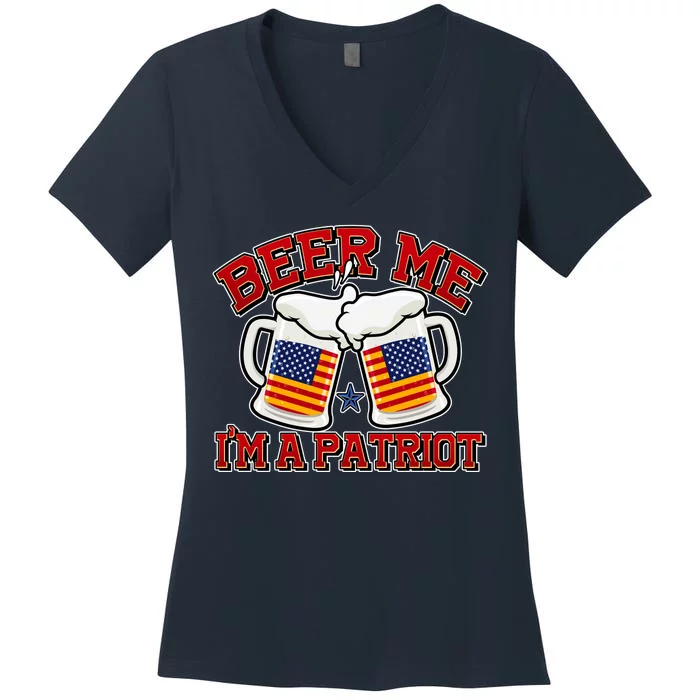 Beer Me I'm A Patriot USA Flag Beer Mugs Women's V-Neck T-Shirt