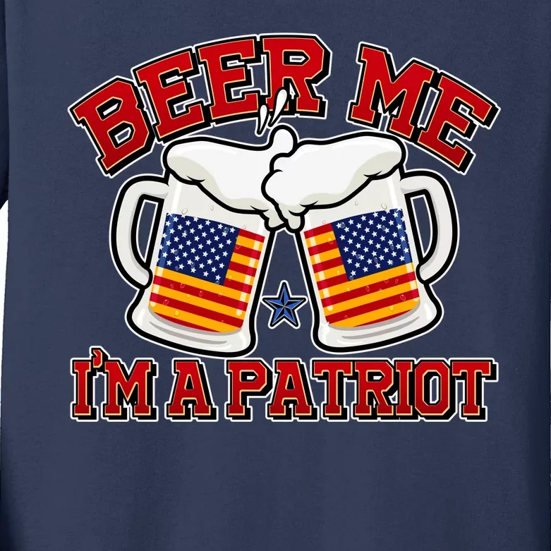 Beer Me I'm A Patriot USA Flag Beer Mugs Kids Long Sleeve Shirt