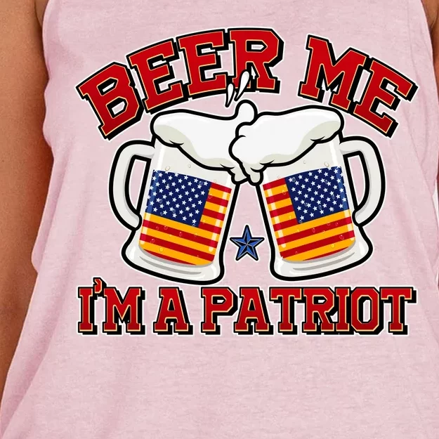 Beer Me I'm A Patriot USA Flag Beer Mugs Women's Knotted Racerback Tank