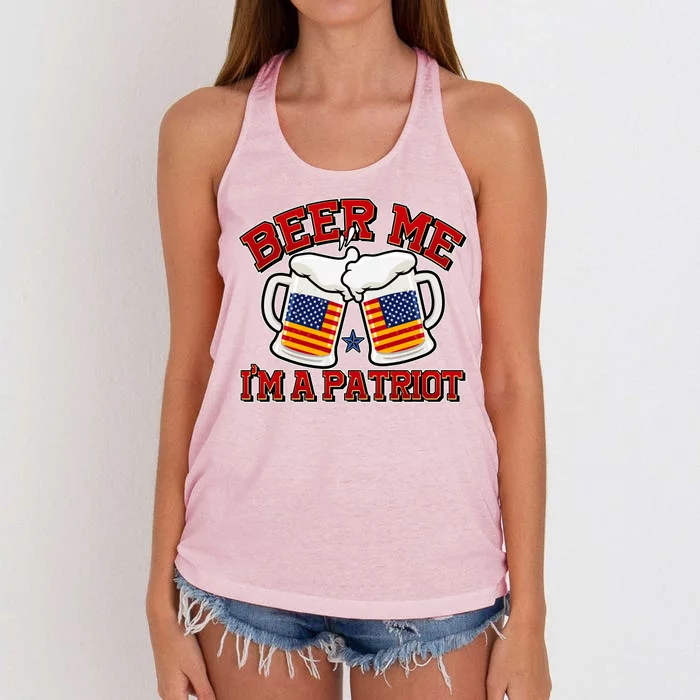 Beer Me I'm A Patriot USA Flag Beer Mugs Women's Knotted Racerback Tank