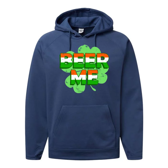 Beer Me St. Patrick's Day Irish Flag Clover Performance Fleece Hoodie