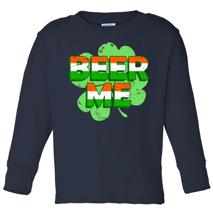 Beer Me St. Patrick's Day Irish Flag Clover Toddler Long Sleeve Shirt