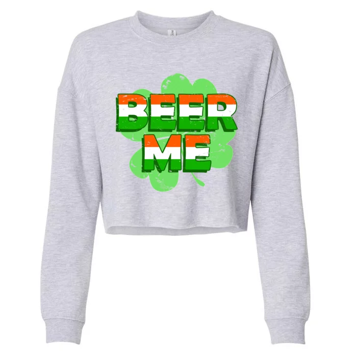 Beer Me St. Patrick's Day Irish Flag Clover Cropped Pullover Crew