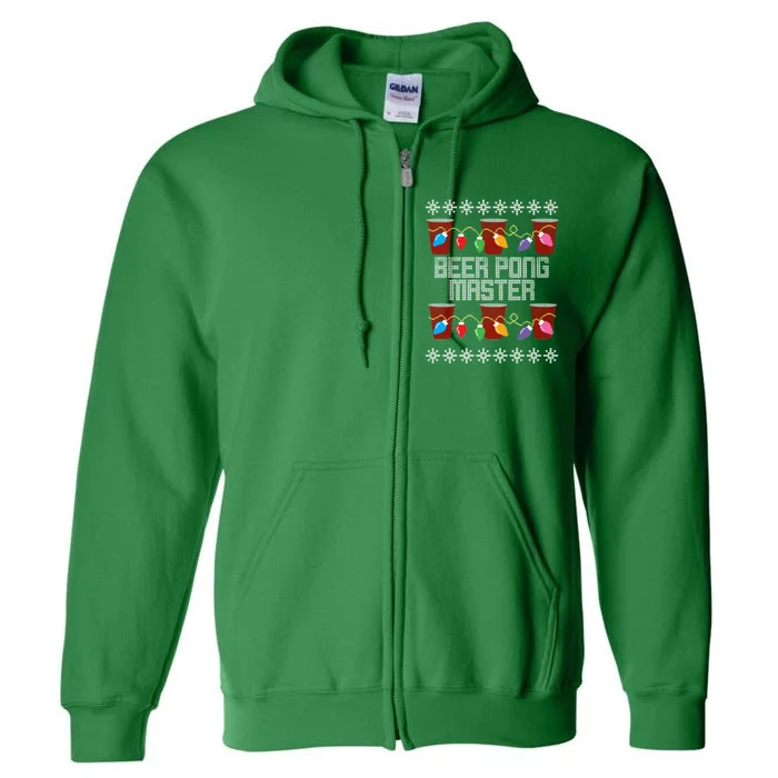 Beer Pong Master Ugly Christmas Sweater Full Zip Hoodie