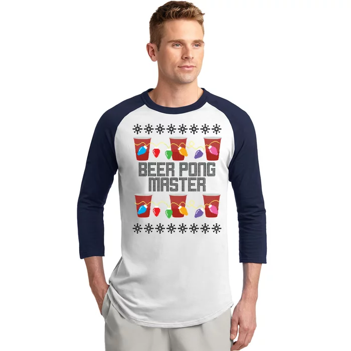 Beer Pong Master Ugly Christmas Sweater Baseball Sleeve Shirt