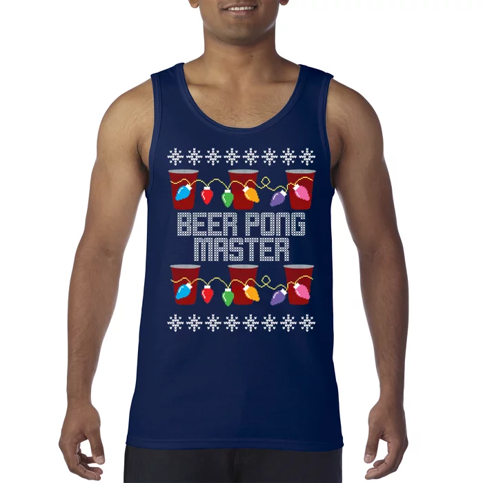 Beer Pong Master Ugly Christmas Sweater Tank Top