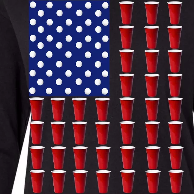 Beer Pong USA American Flag Womens Cotton Relaxed Long Sleeve T-Shirt