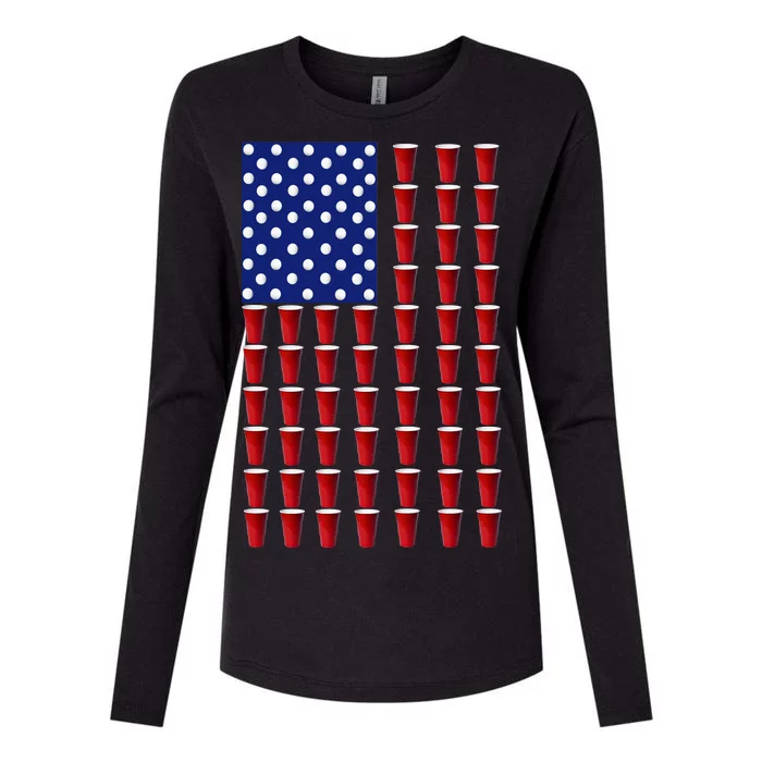 Beer Pong USA American Flag Womens Cotton Relaxed Long Sleeve T-Shirt