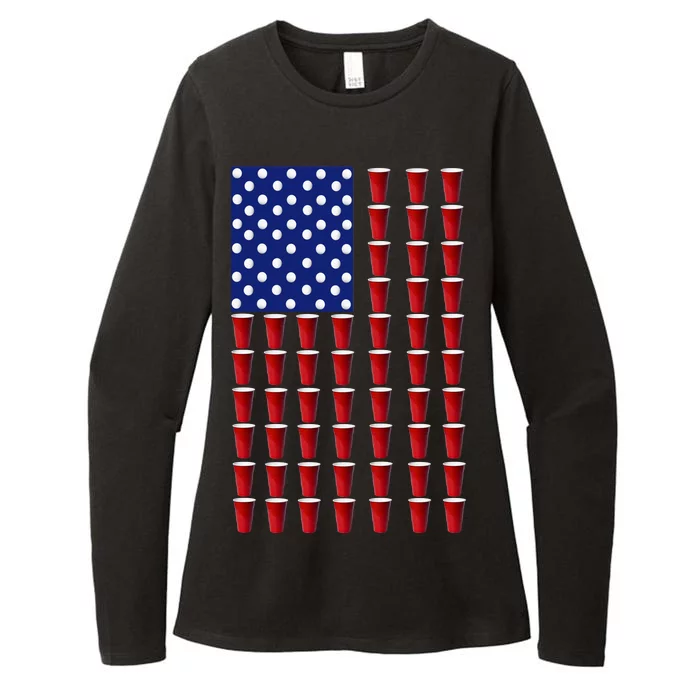 Beer Pong USA American Flag Womens CVC Long Sleeve Shirt