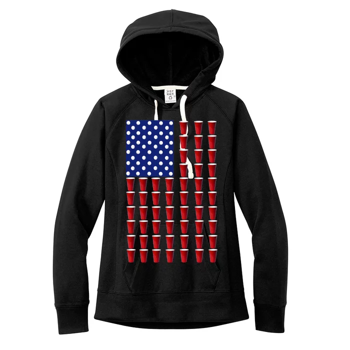 Beer Pong USA American Flag Women's Fleece Hoodie