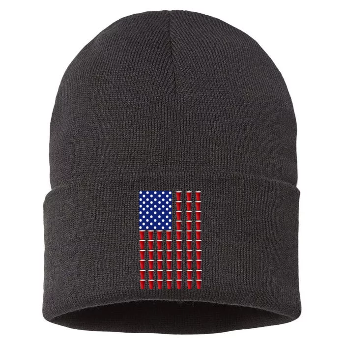 Beer Pong USA American Flag Sustainable Knit Beanie