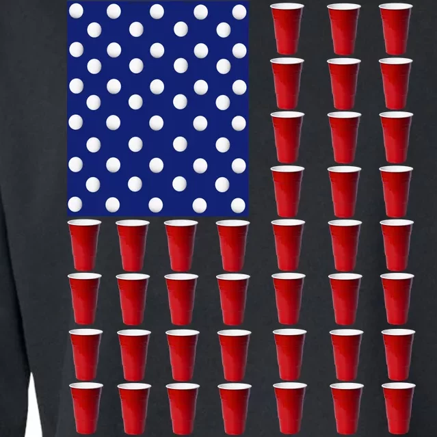 Beer Pong USA American Flag Cropped Pullover Crew