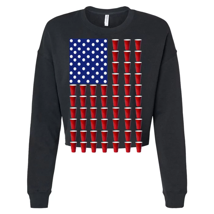 Beer Pong USA American Flag Cropped Pullover Crew