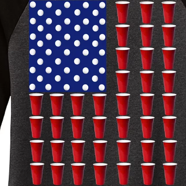 Beer Pong USA American Flag Women's Tri-Blend 3/4-Sleeve Raglan Shirt