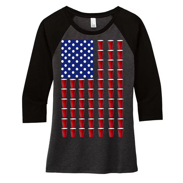 Beer Pong USA American Flag Women's Tri-Blend 3/4-Sleeve Raglan Shirt