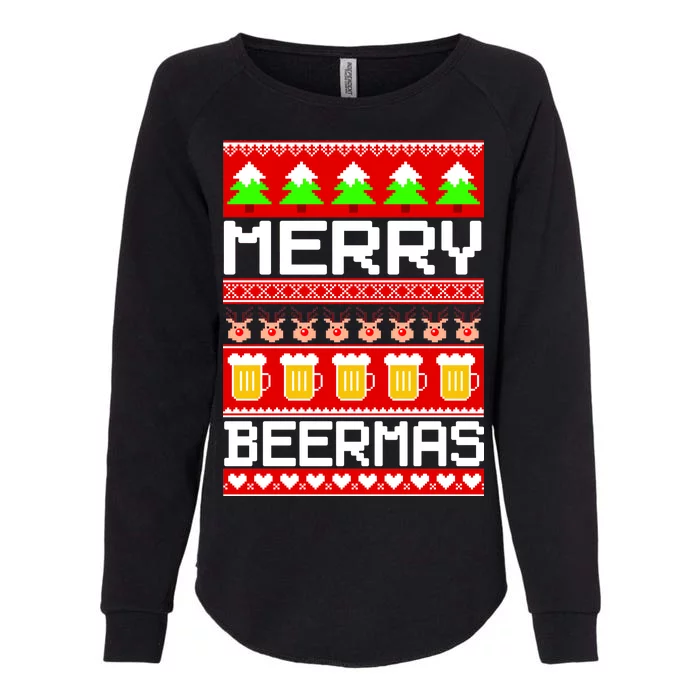 Beer Ugly Christmas Sweater Merry Beermas Womens California Wash Sweatshirt