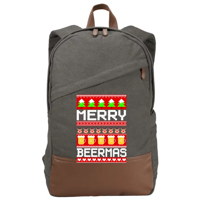 Beer Ugly Christmas Sweater Merry Beermas Cotton Canvas Backpack