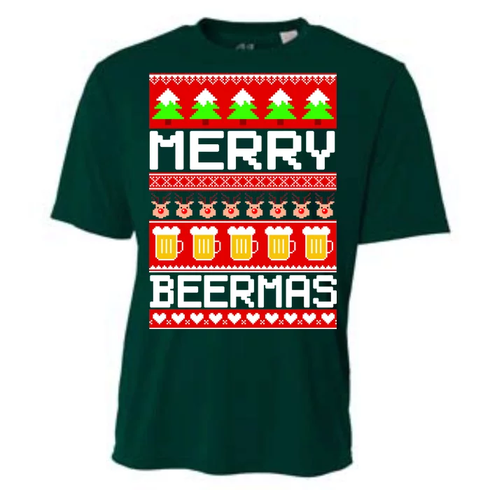 Beer Ugly Christmas Sweater Merry Beermas Cooling Performance Crew T-Shirt