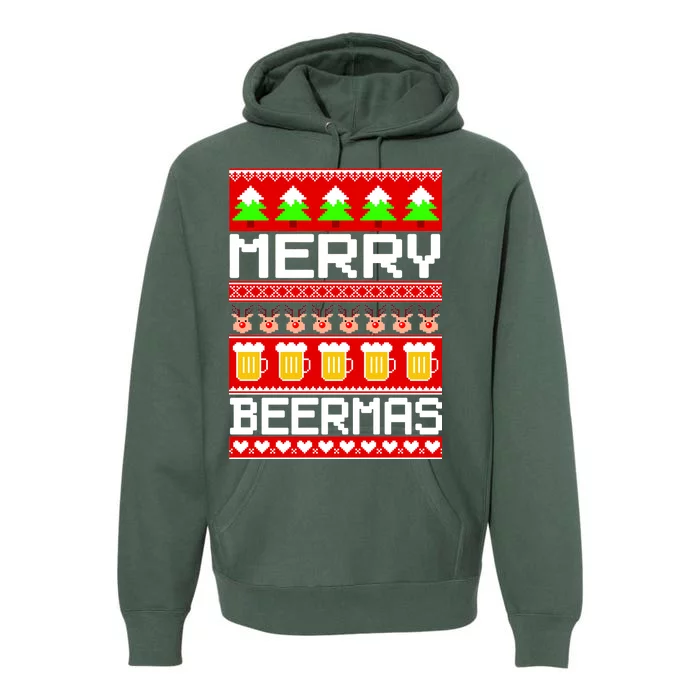 Beer Ugly Christmas Sweater Merry Beermas Premium Hoodie