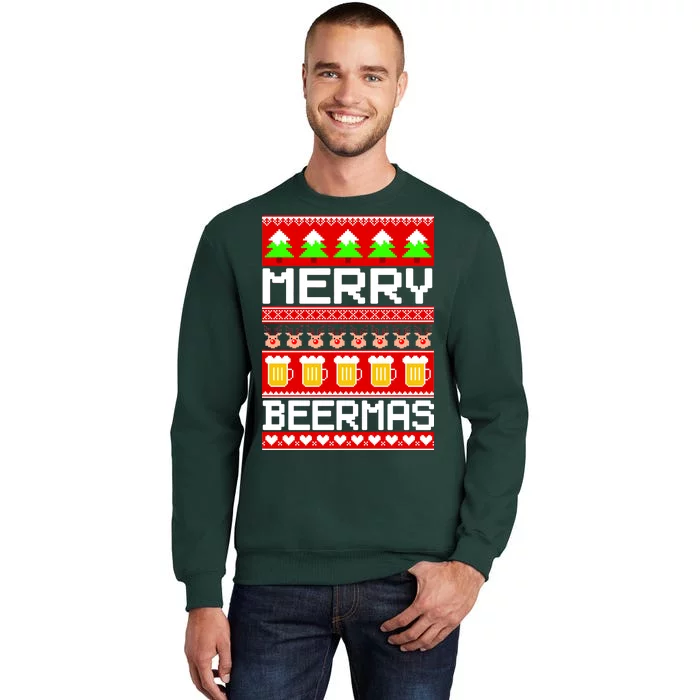 Beer Ugly Christmas Sweater Merry Beermas Tall Sweatshirt