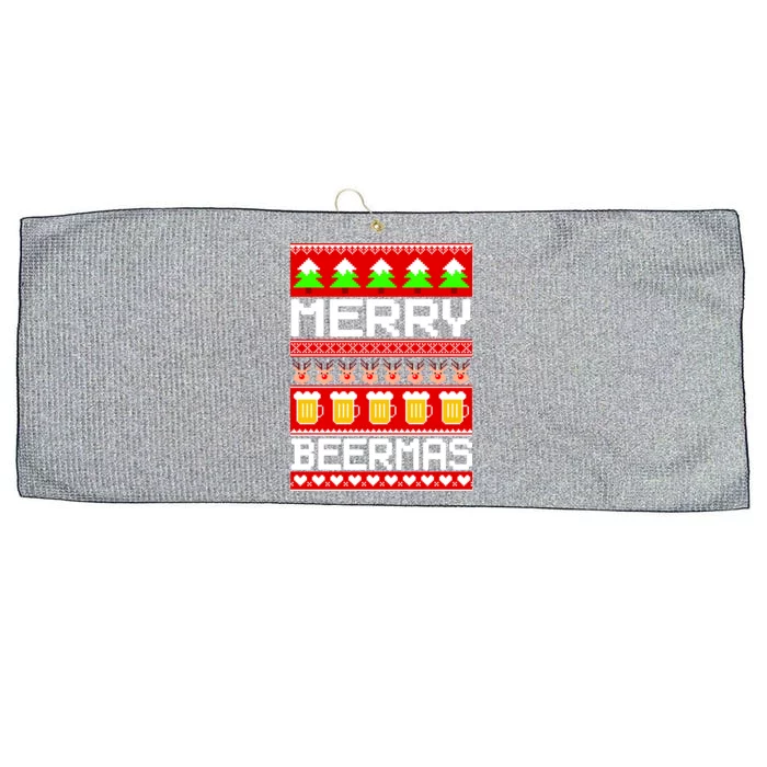 Beer Ugly Christmas Sweater Merry Beermas Large Microfiber Waffle Golf Towel