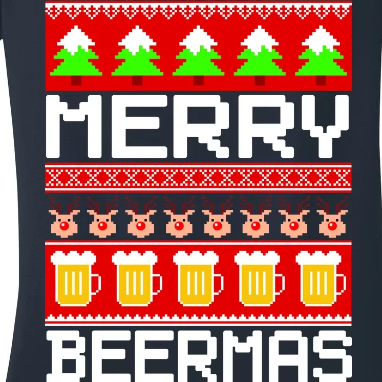 Beer Ugly Christmas Sweater Merry Beermas Women's V-Neck T-Shirt