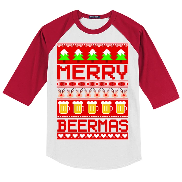 Beer Ugly Christmas Sweater Merry Beermas Kids Colorblock Raglan Jersey