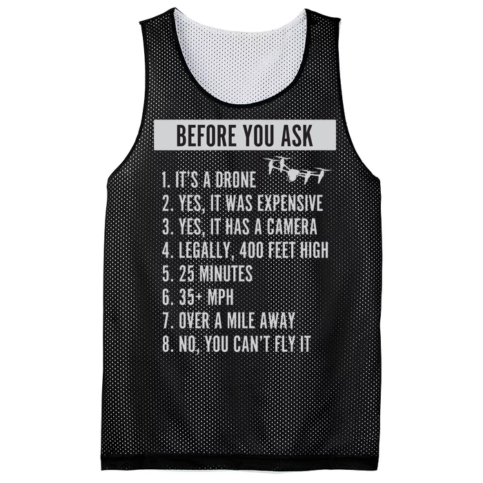 Before You Ask Drone Funny Drone Mesh Reversible Basketball Jersey Tank