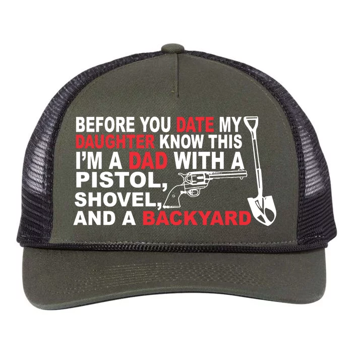 Before You Date My Daughter Gun Shovel Retro Rope Trucker Hat Cap