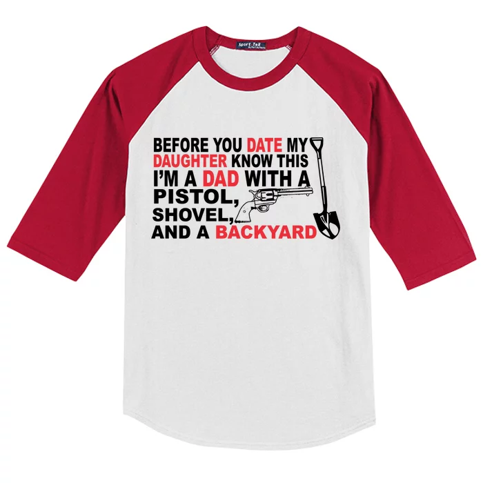 Before You Date My Daughter Gun Shovel Kids Colorblock Raglan Jersey