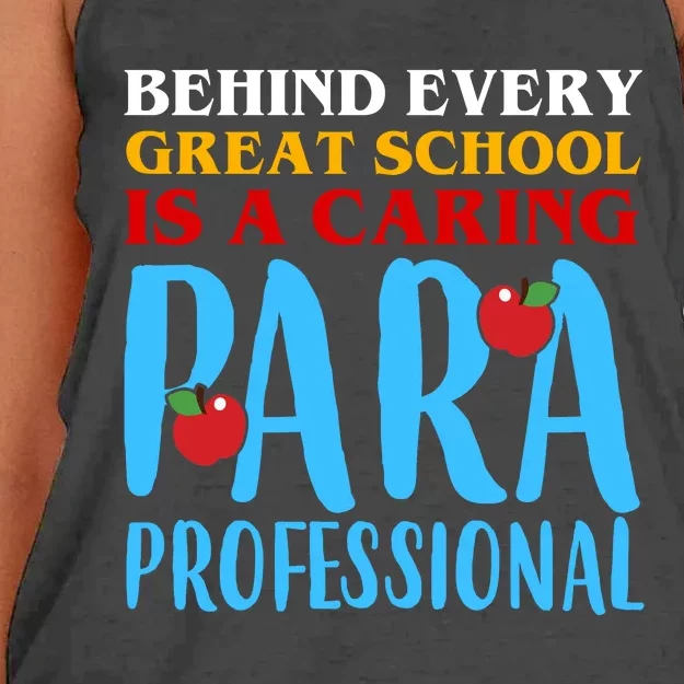 Behind Every Great School Is A Caring Para Professional Gift For Teacher Women's Knotted Racerback Tank