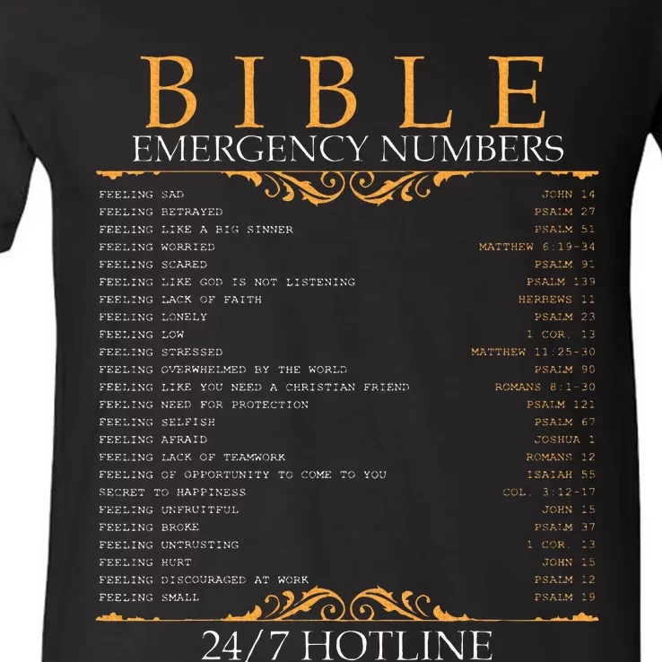 Bible Emergency Hotline Numbers Bible Verse Scripture V-Neck T-Shirt