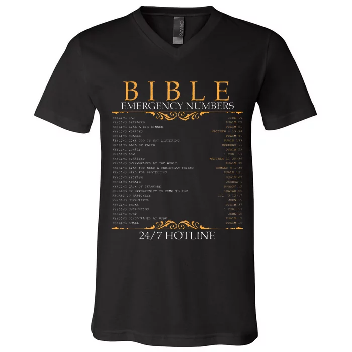 Bible Emergency Hotline Numbers Bible Verse Scripture V-Neck T-Shirt