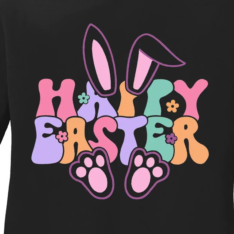 Bunny eggs hunt Rabbit Face happy Easter Day Ladies Long Sleeve Shirt