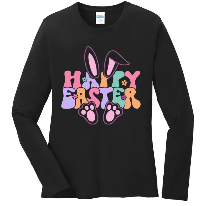 Bunny eggs hunt Rabbit Face happy Easter Day Ladies Long Sleeve Shirt