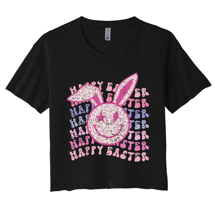 Bunny eggs hunt Rabbit Face happy Easter Day Women's Crop Top Tee