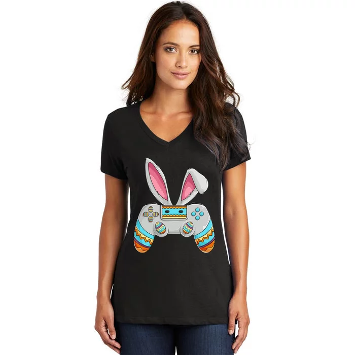 Bunny Egg hunting Gamer Happy Easter Day Women's V-Neck T-Shirt