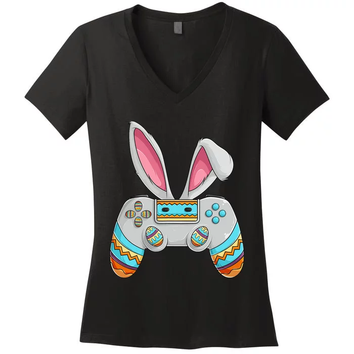 Bunny Egg hunting Gamer Happy Easter Day Women's V-Neck T-Shirt