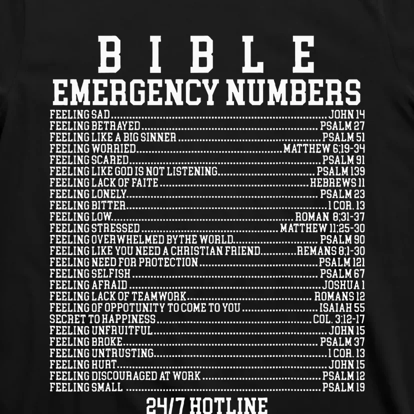 Bible Emergency Hotline Numbers Funny Christian Family Jesus T-Shirt