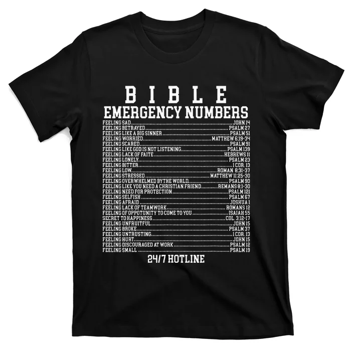 Bible Emergency Hotline Numbers Funny Christian Family Jesus T-Shirt