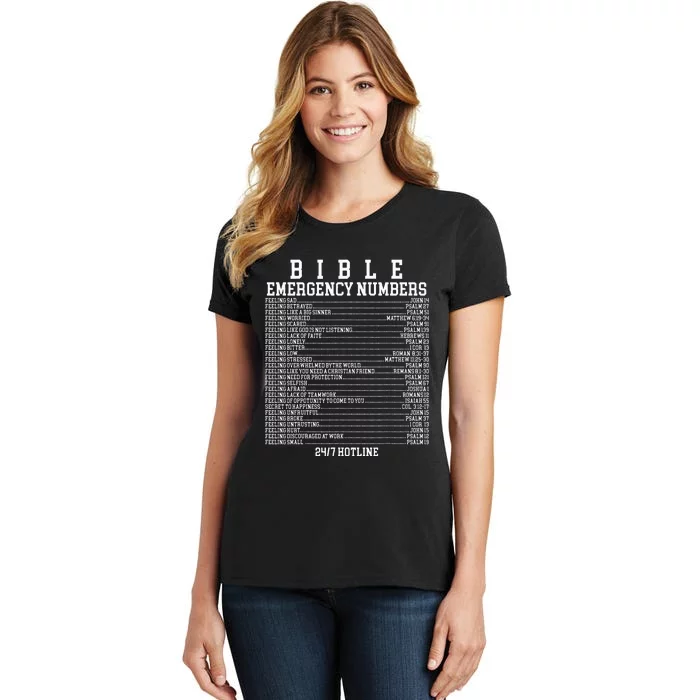 Bible Emergency Hotline Numbers Funny Christian Family Jesus Women's T-Shirt