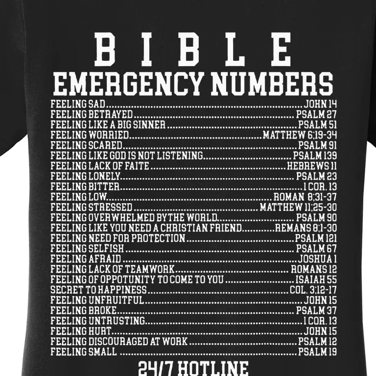 Bible Emergency Hotline Numbers Funny Christian Family Jesus Women's T-Shirt