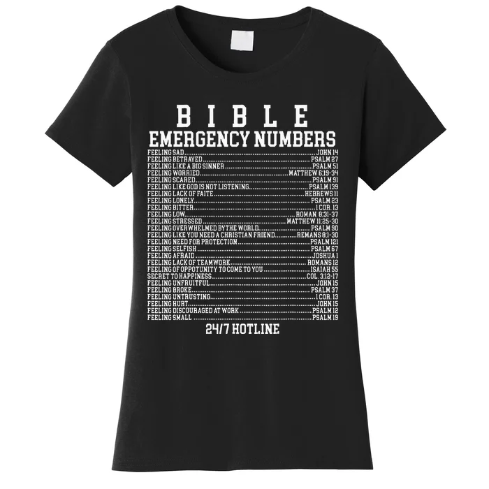 Bible Emergency Hotline Numbers Funny Christian Family Jesus Women's T-Shirt