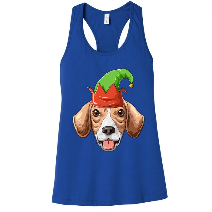 Beagle Elf Hat Christmas Beagle Gift Women's Racerback Tank