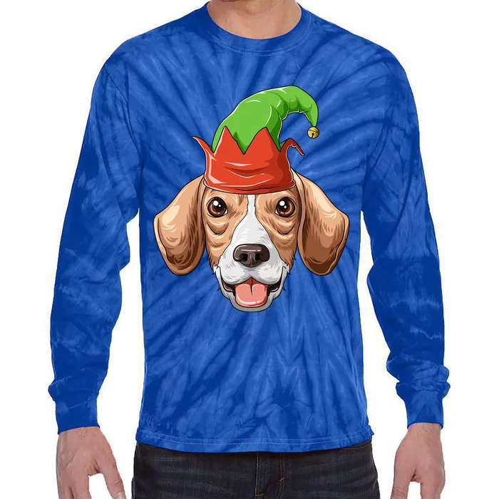 Beagle Elf Hat Christmas Beagle Gift Tie-Dye Long Sleeve Shirt