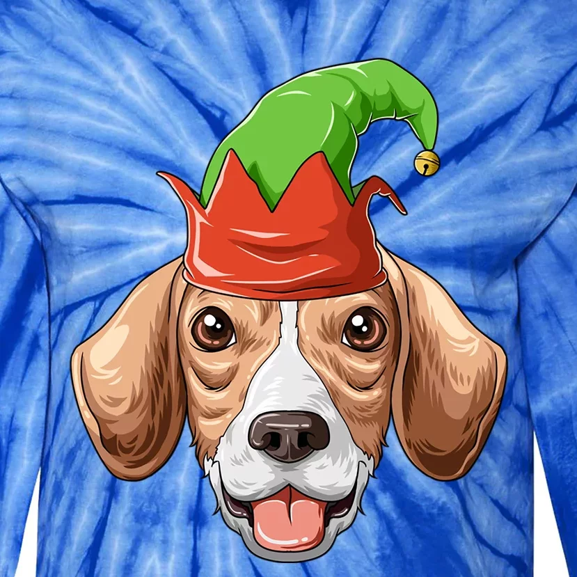 Beagle Elf Hat Christmas Beagle Gift Tie-Dye Long Sleeve Shirt