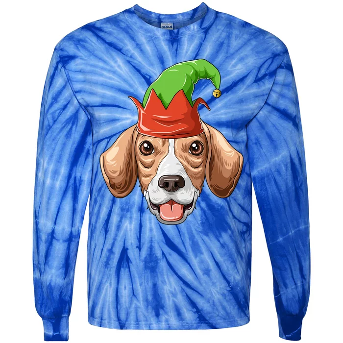 Beagle Elf Hat Christmas Beagle Gift Tie-Dye Long Sleeve Shirt