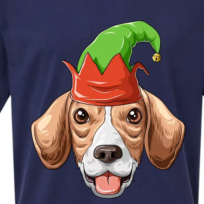 Beagle Elf Hat Christmas Beagle Gift Sueded Cloud Jersey T-Shirt