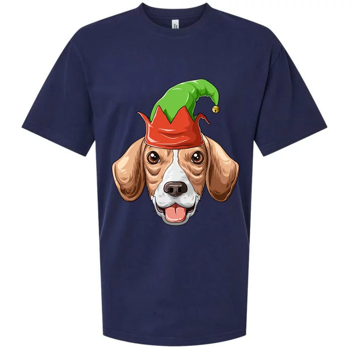 Beagle Elf Hat Christmas Beagle Gift Sueded Cloud Jersey T-Shirt